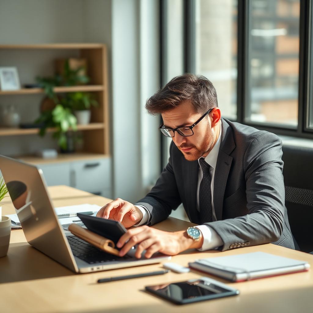 Business owner using calculator and laptop to estimate SBA loan payments