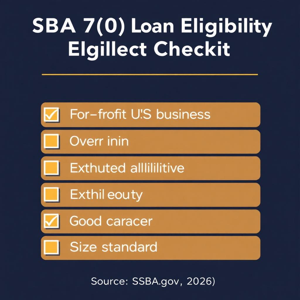 SBA 7(a) loan eligibility checklist showing key requirements